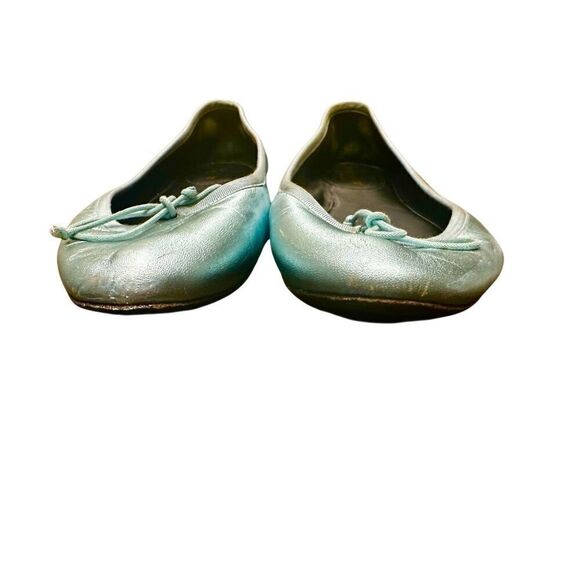 Saint Laurent Metallic Blue Leather Bow Ballet Flats Size 391/2 US 9 - Picture 3 of 13